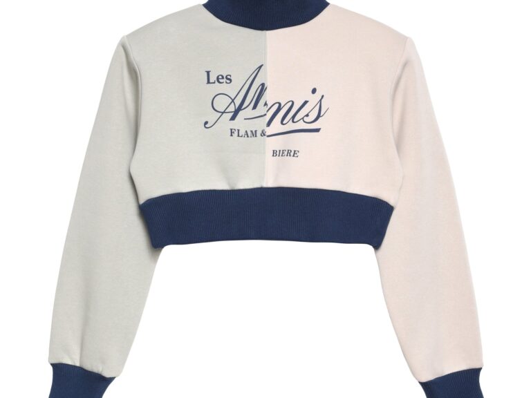 Dik Yaka Baskılı Crop Sweatshirt Bej