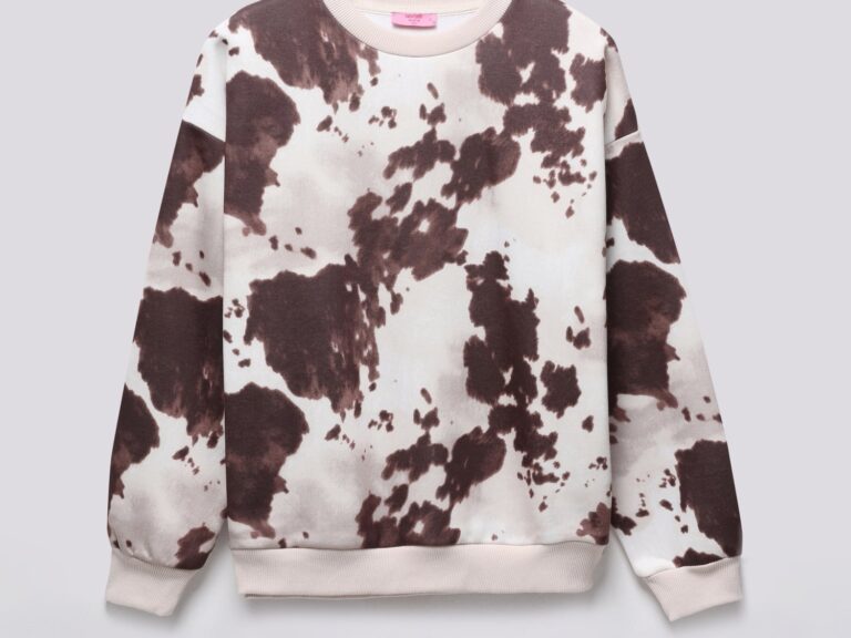 İnek Desenli Oversize Sweatshirt Kahverengi