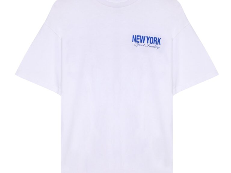 Sırtı New York Yazı Baskılı Tişört Beyaz
