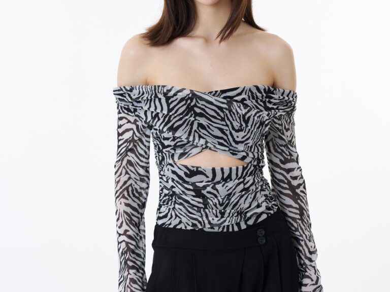 Zebra Desenli Tül Bodysuit Siyah
