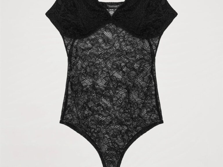 Dantelli Transparan Bodysuit Siyah