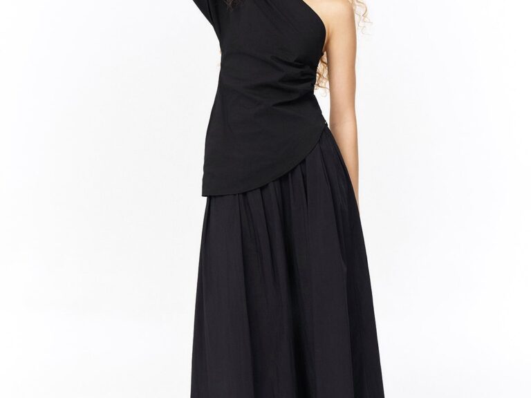Drape Detaylı Tek Omuz Bluz Siyah