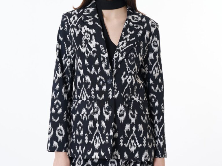 Etnik Desenli Kruvaze Blazer Ceket Siyah