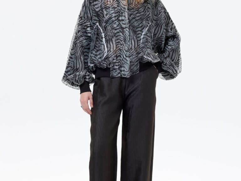Zebra Desenli Cepli Tül Bomber Ceket Siyah