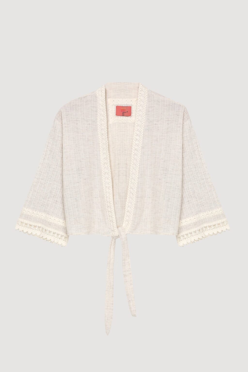Şerit Dantelli Bağlamalı Kimono Naturel
