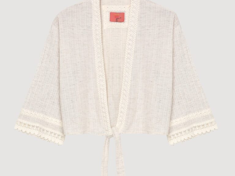 Şerit Dantelli Bağlamalı Kimono Naturel