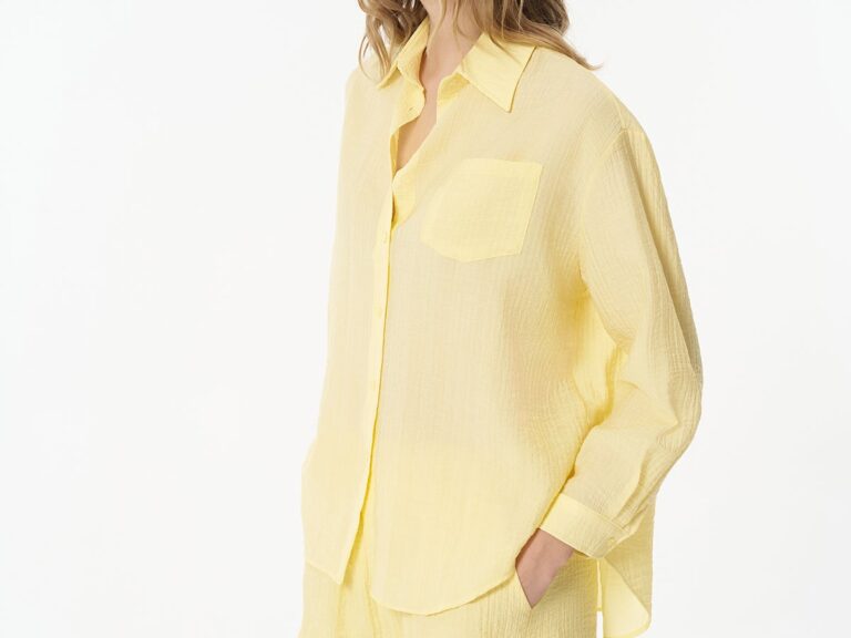Dokulu Cepli Oversize Basic Gömlek Sarı