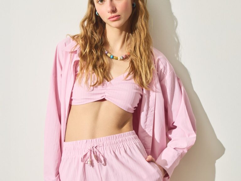 İnce Çizgili Oversize Gömlek Pembe