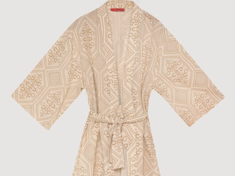 Etnik Desenli Bağlamalı Kısa Kimono Naturel