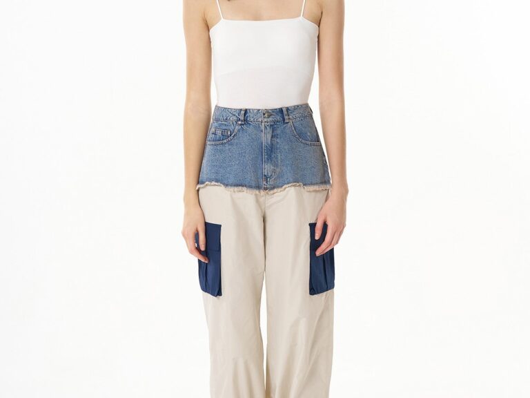 Denim Detaylı Cepli Paraşüt Pantolon Mavi