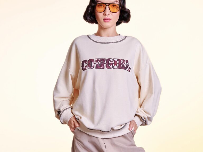 Kovboy Desenli Sweatshirt Bej