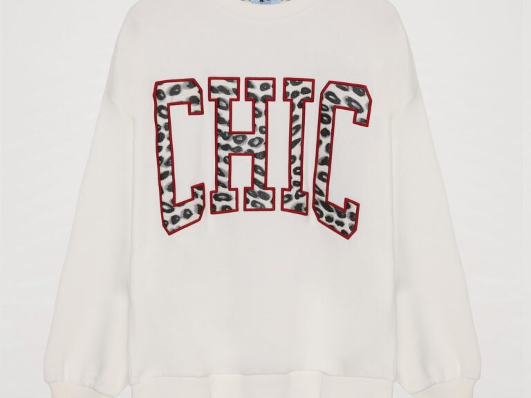 Yazı Baskılı Benekli Sweatshirt Ekru