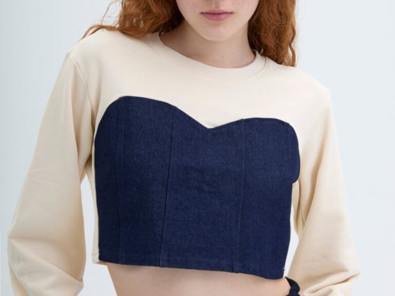 Match Detaylı Crop Sweatshirt Bej