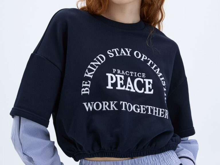 Kolları Çizgi Matchli Beli Lastikli Sweatshirt Lacivert