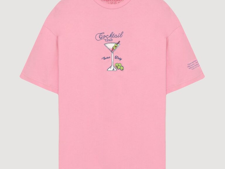 Bardak Baskılı Oversize Tişört Pembe