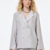 Dokulu Oversize Blazer Ceket Gri