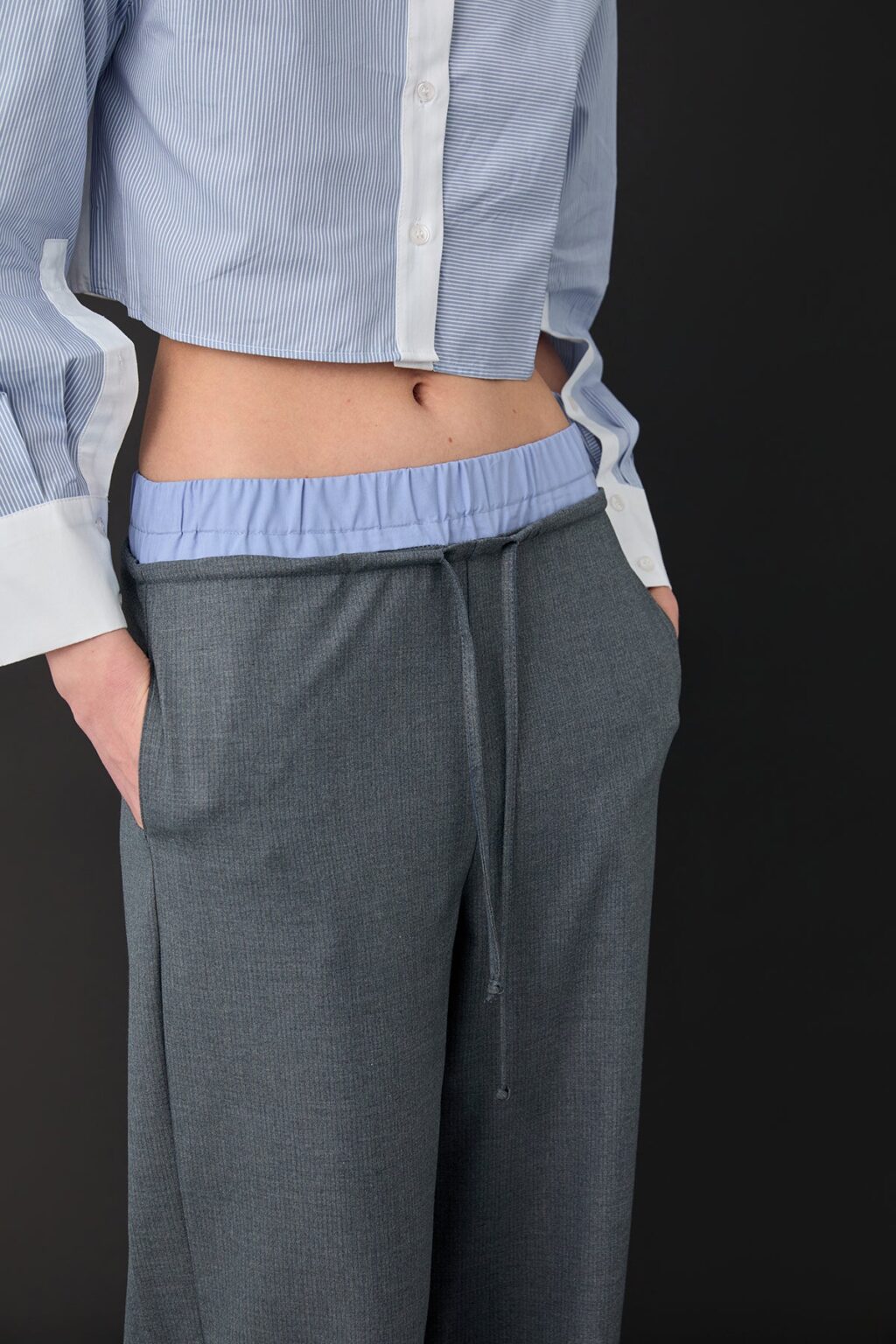 Boxer Detaylı Bol Paça Pantolon Gri