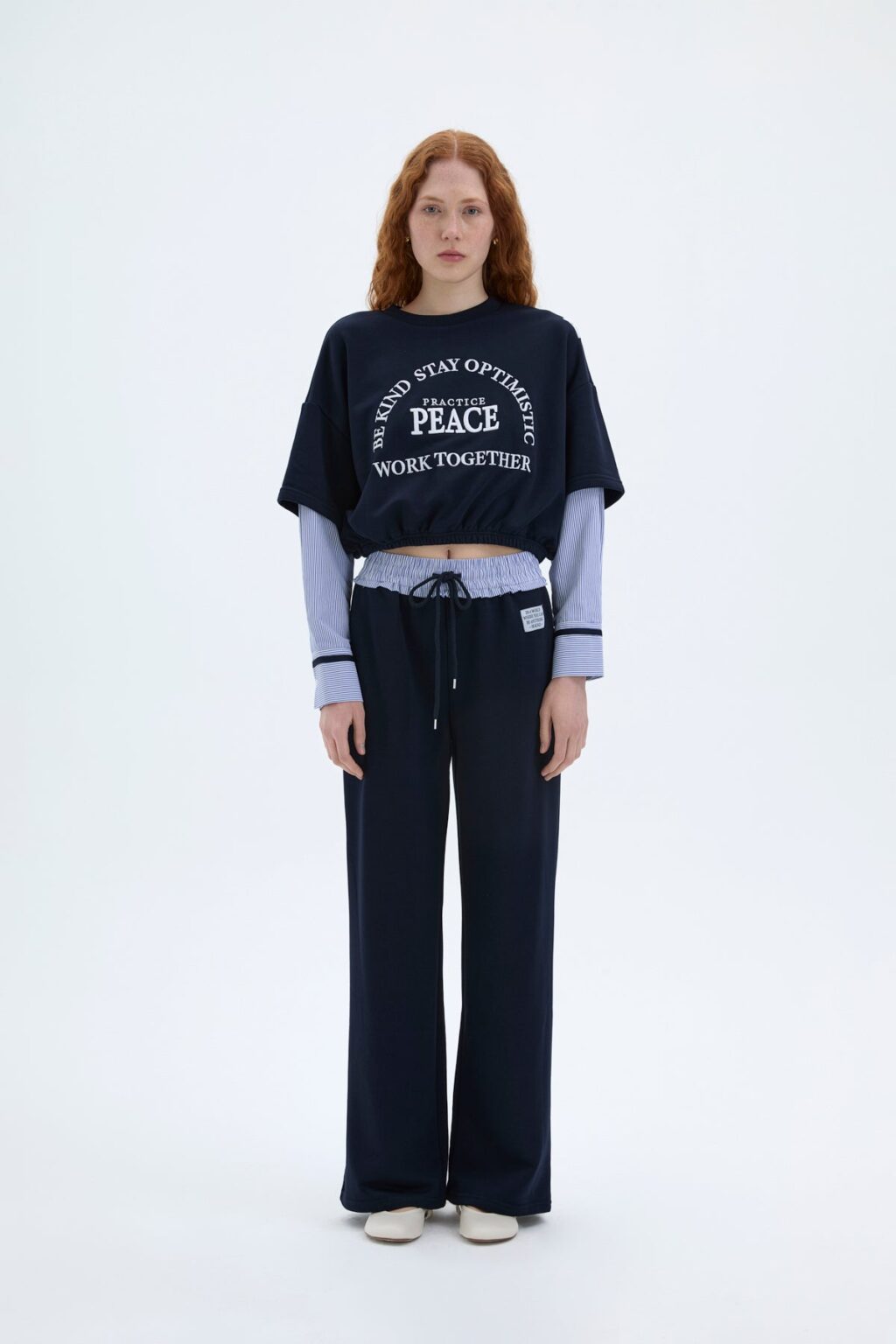 Kolları Çizgi Matchli Beli Lastikli Sweatshirt Lacivert