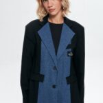 Denim Detaylı Blazer Ceket Siyah