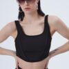 Balenli Askılı Crop Bluz Siyah