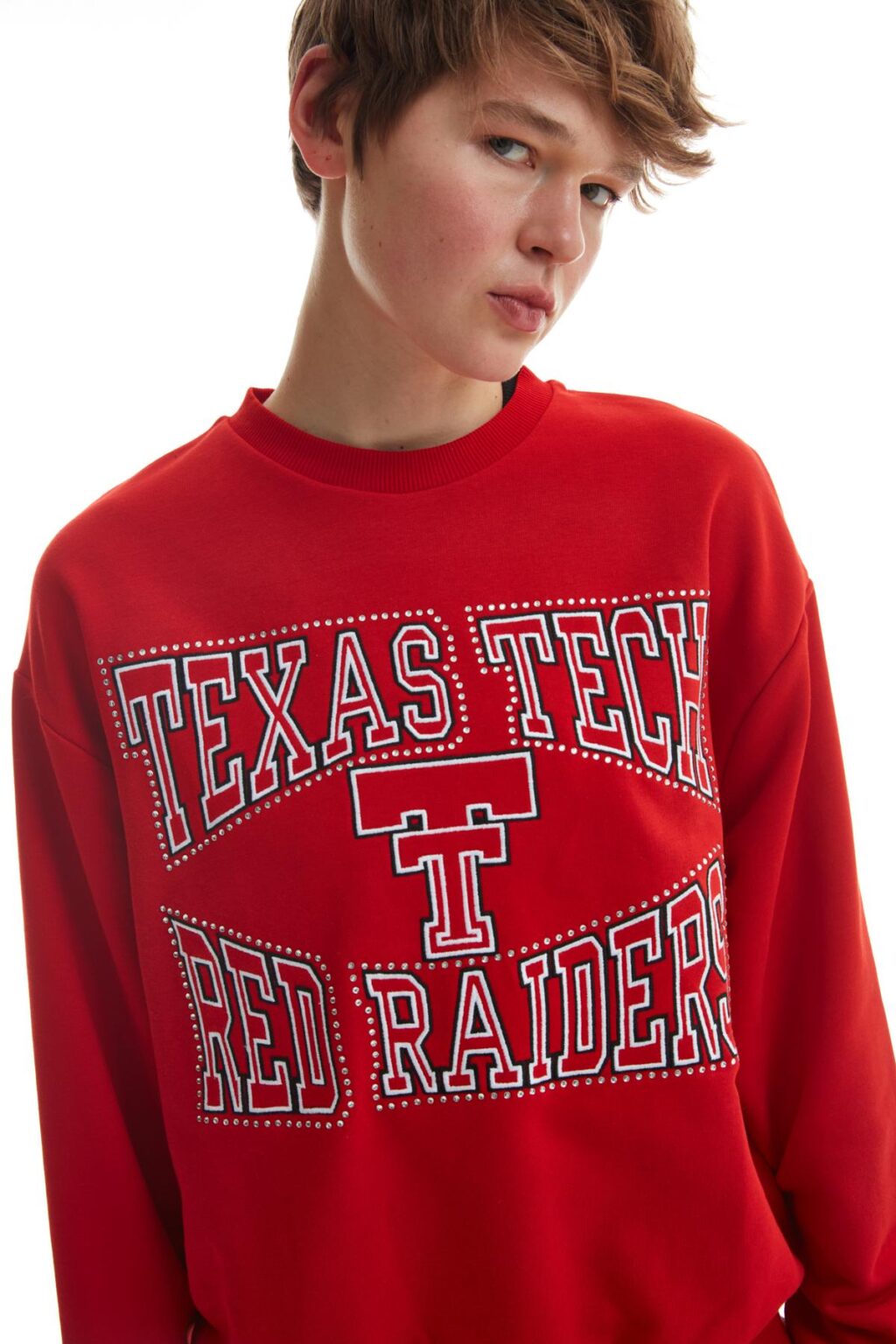 Yazı Baskılı Taşlı Sweatshirt Kırmızı