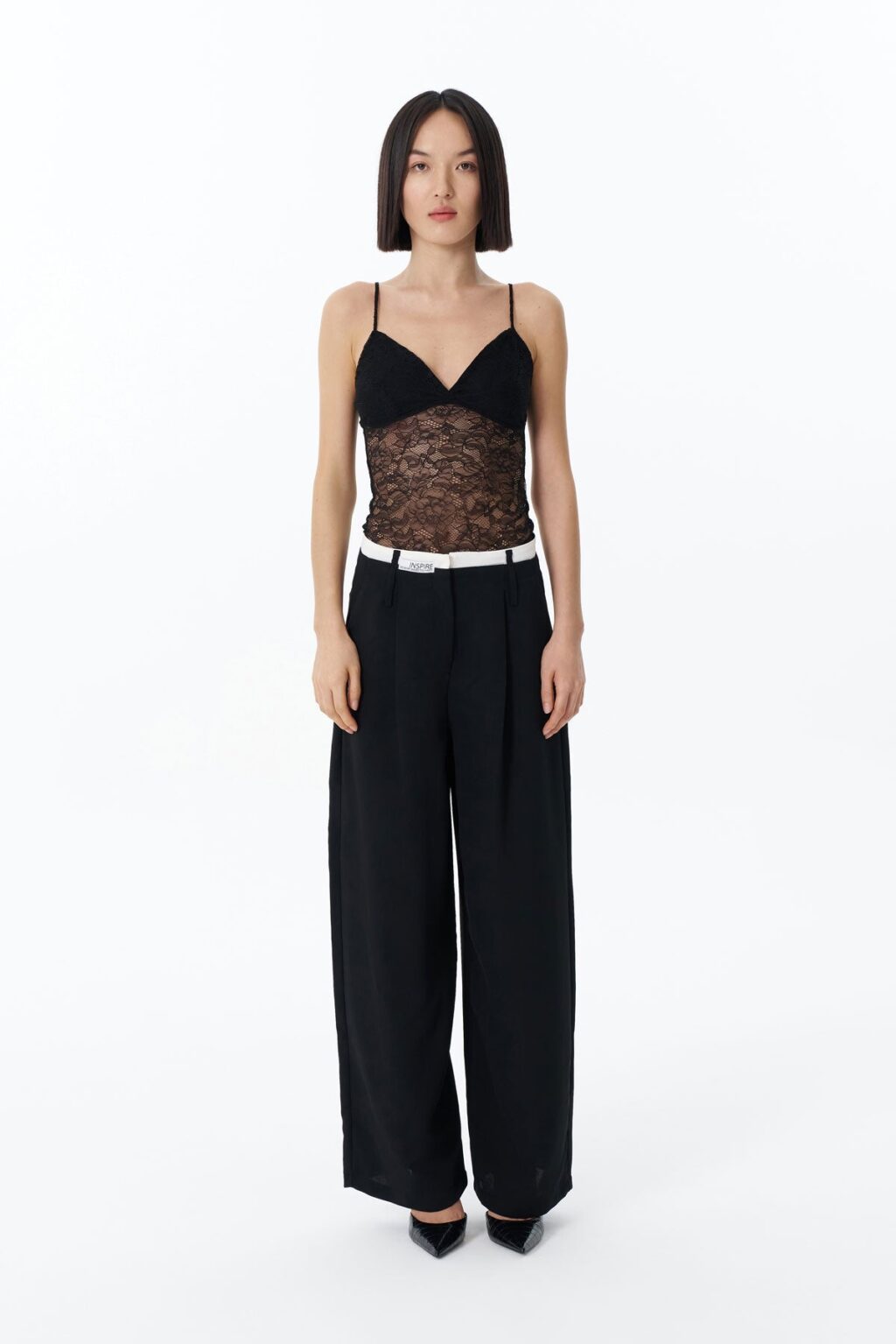 Dantelli Transparan Bodysuit Siyah