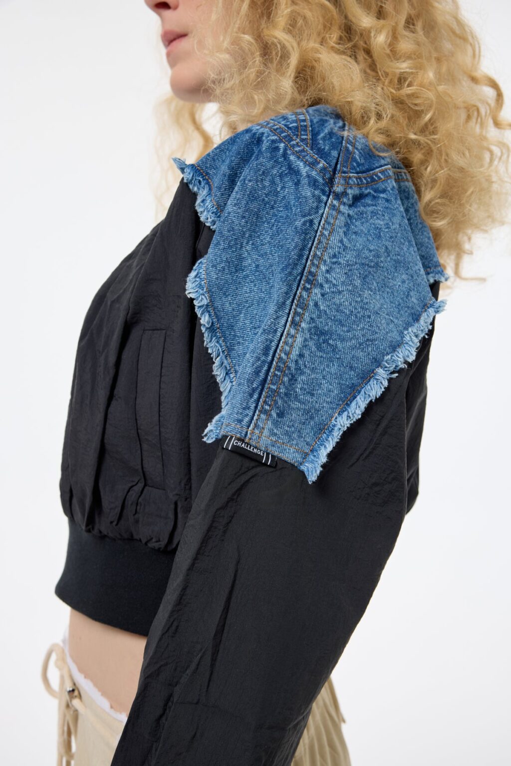 Denim Detaylı Püsküllü Bomber Ceket Siyah