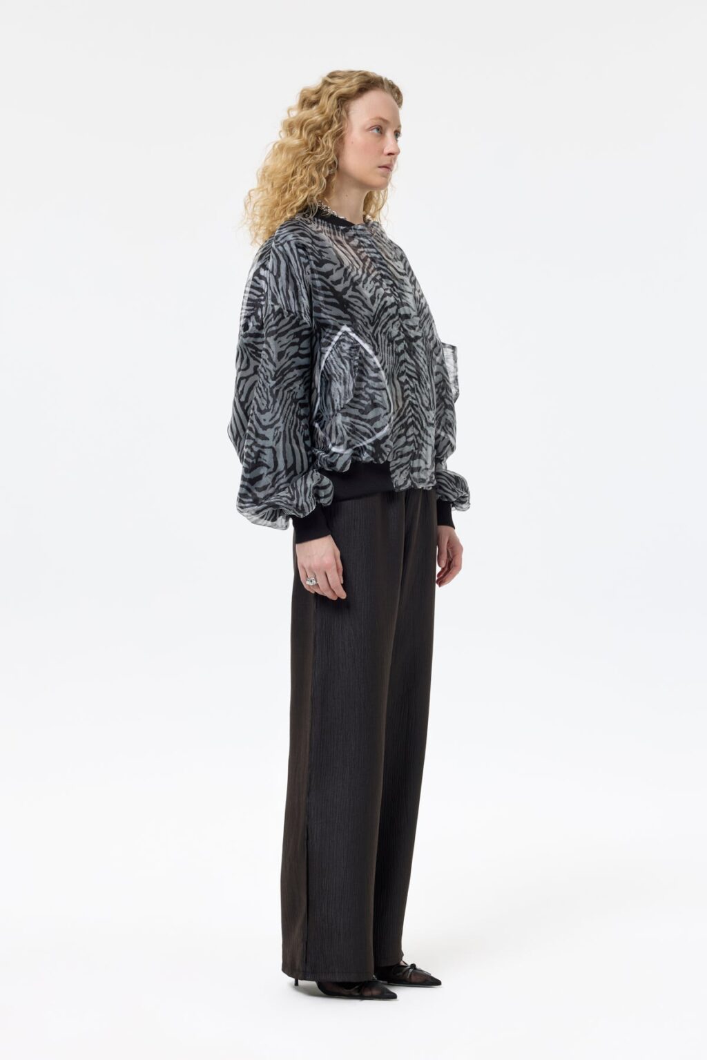 Zebra Desenli Cepli Tül Bomber Ceket Siyah