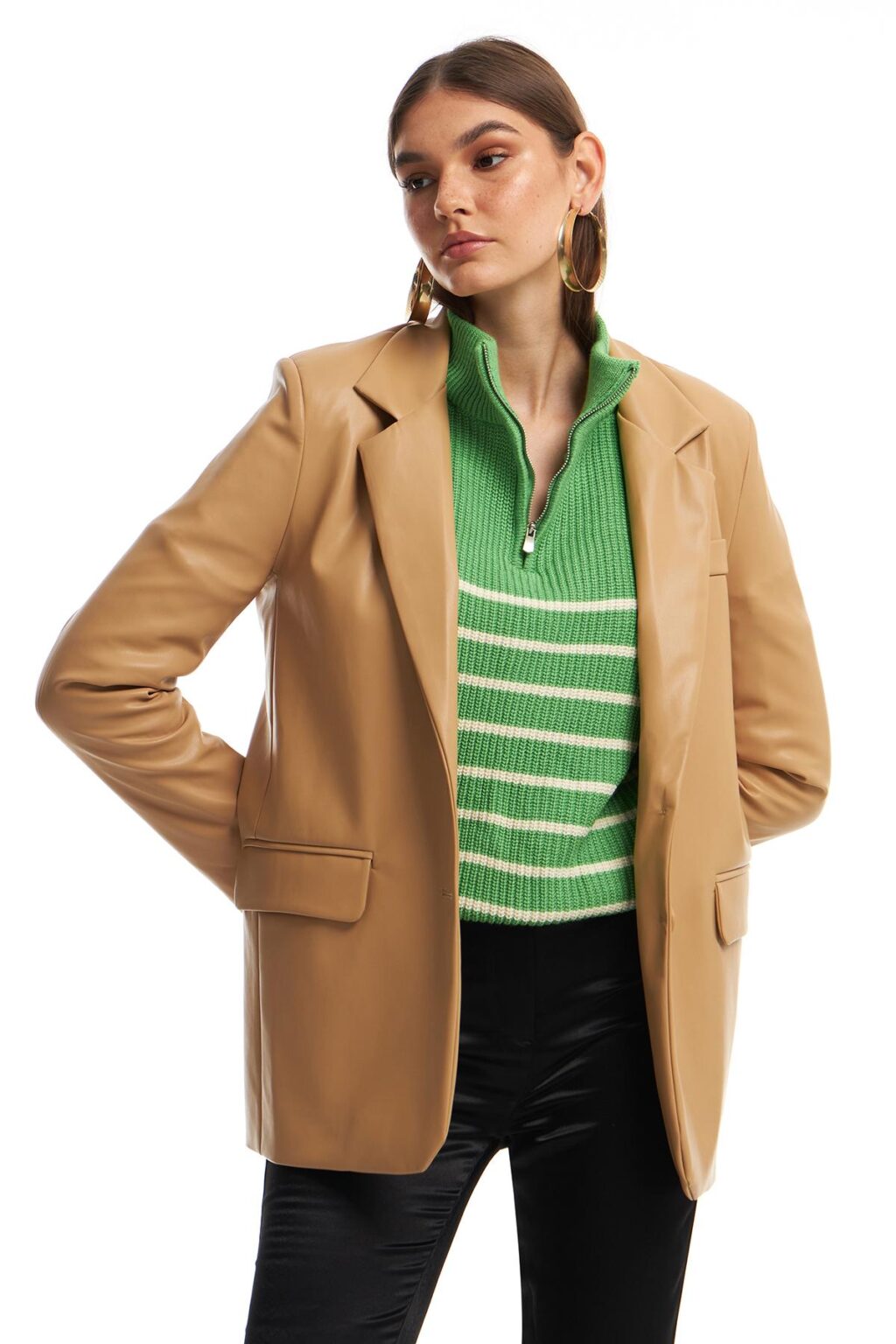 Blazer Deri Ceket Camel