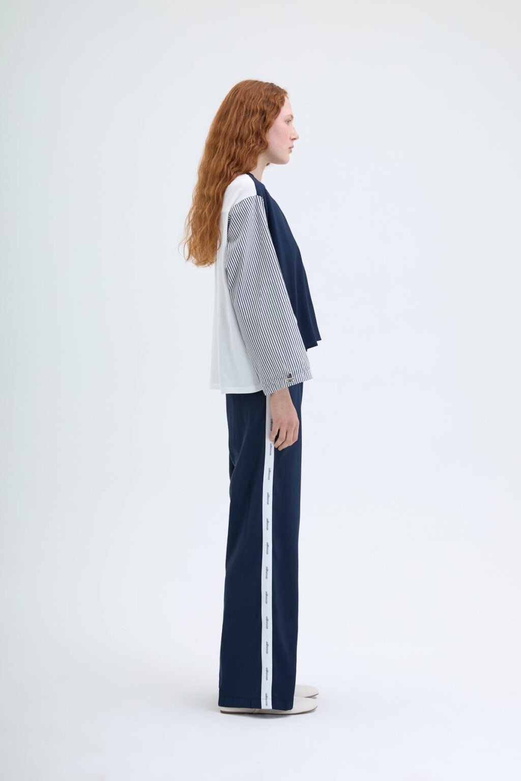 Kolları Çizgili Garnili Sweatshirt Lacivert