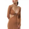 Cut Out Bağlamalı Mini Elbise Camel
