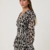 Leopar Desenli Pileli Mini Elbise Siyah
