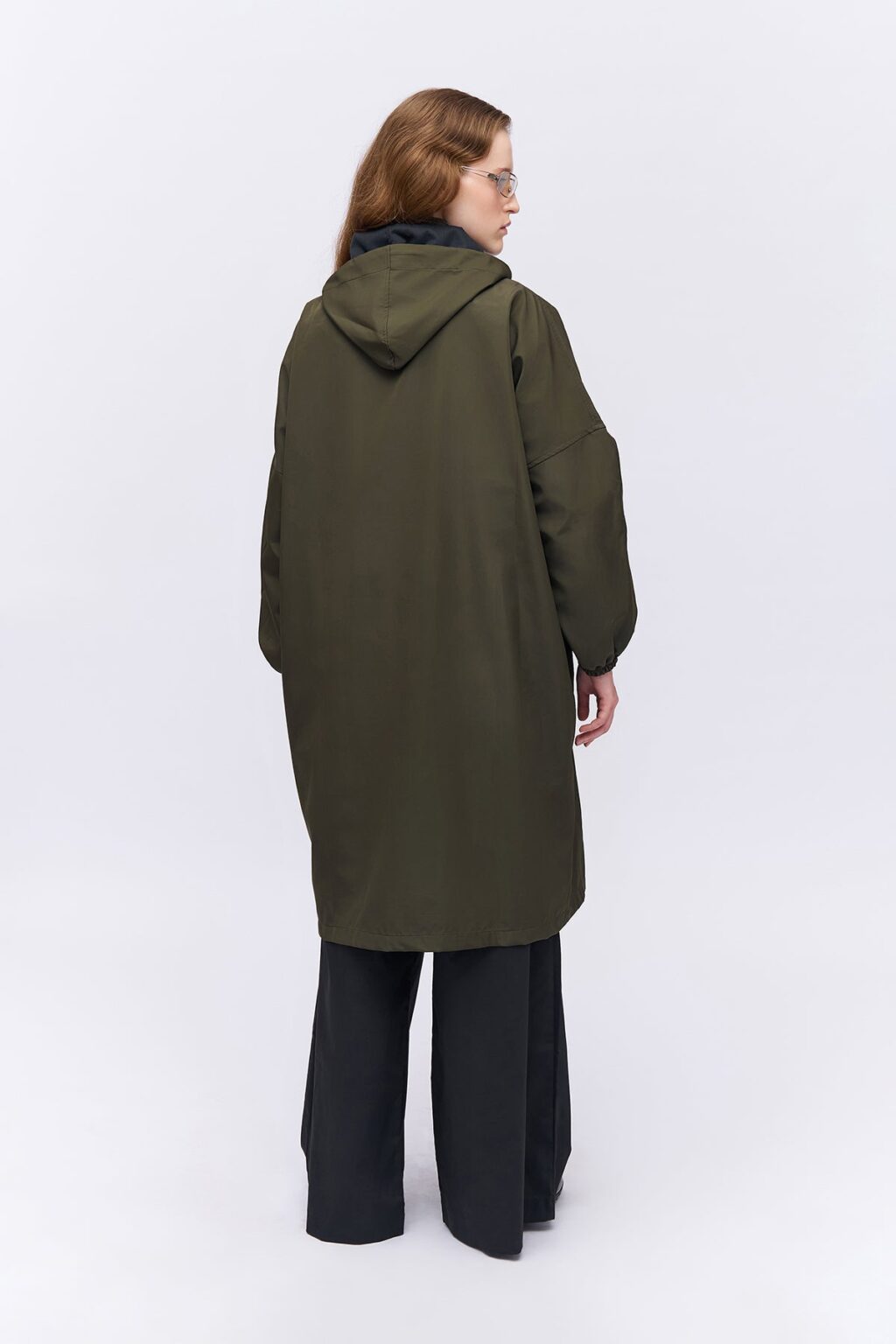 Oversize Kapüşonlu Trençkot Haki