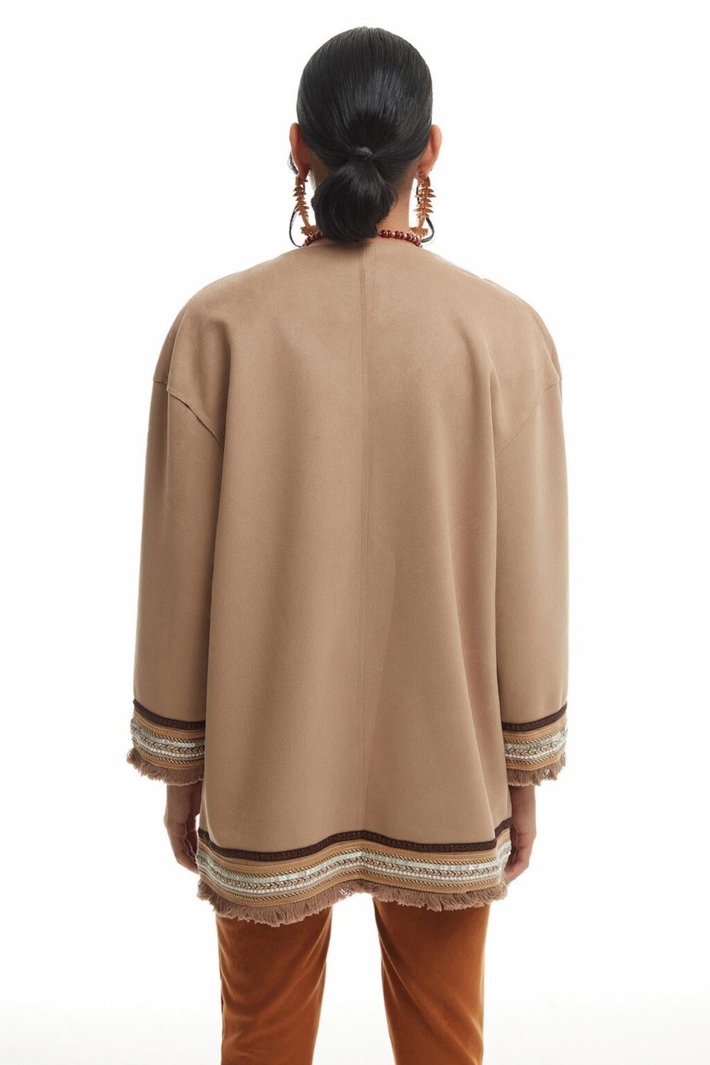 Püskül Detaylı Süet Kimono Bej