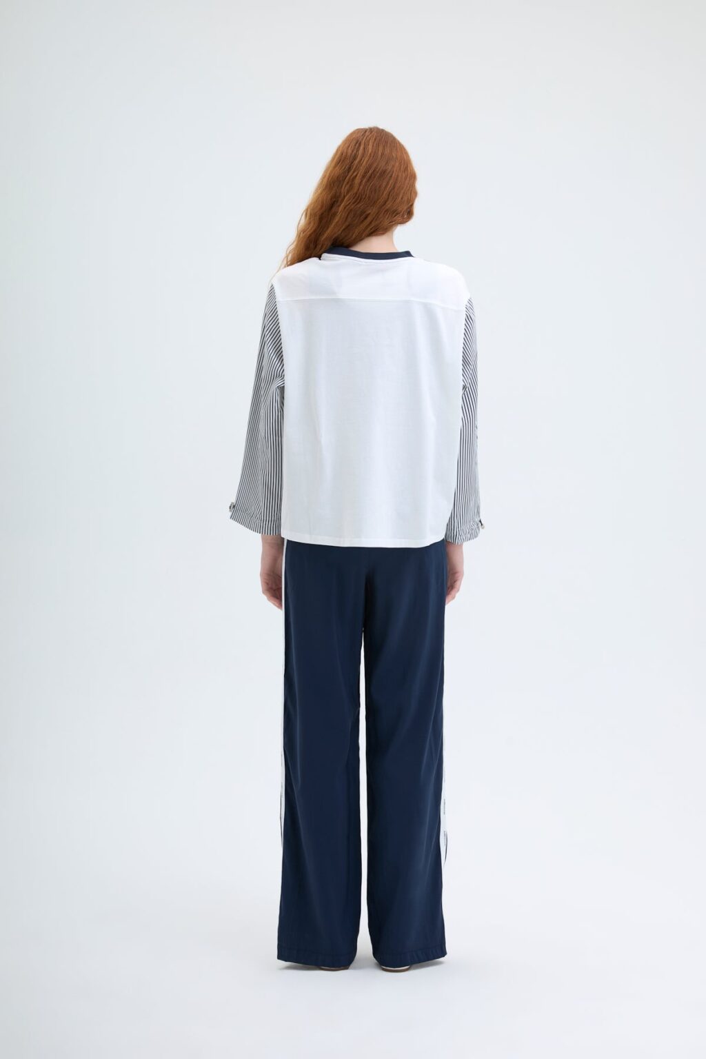 Kolları Çizgili Garnili Sweatshirt Lacivert