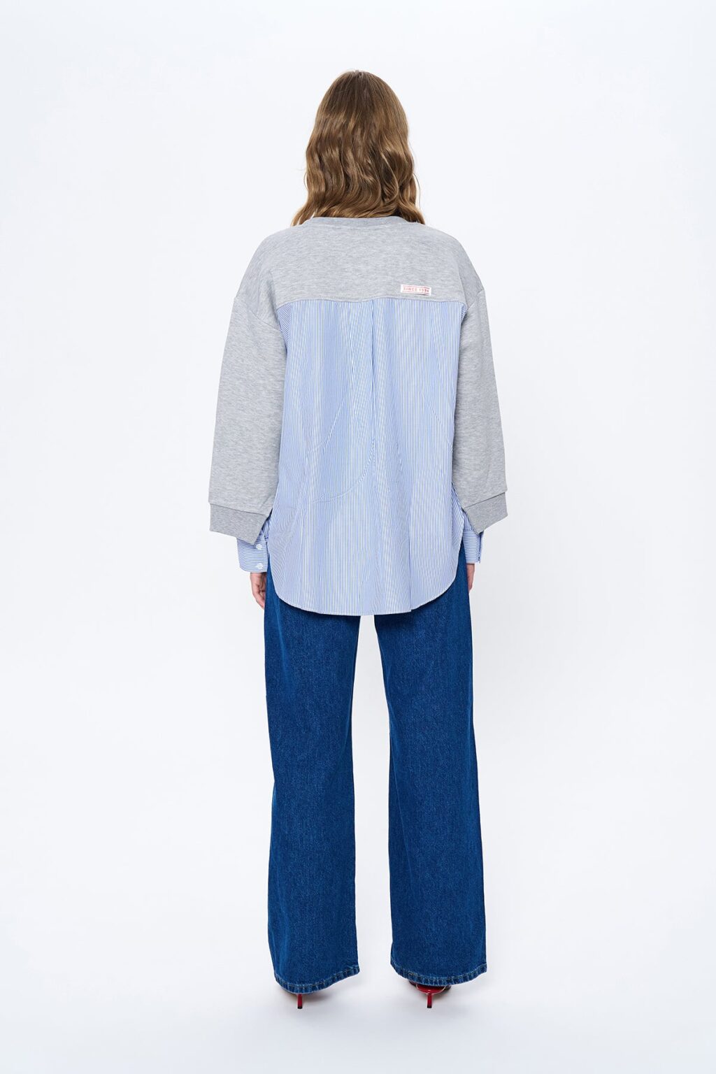 Sırtı Gömlek Matchli Baskılı Sweatshirt Gri