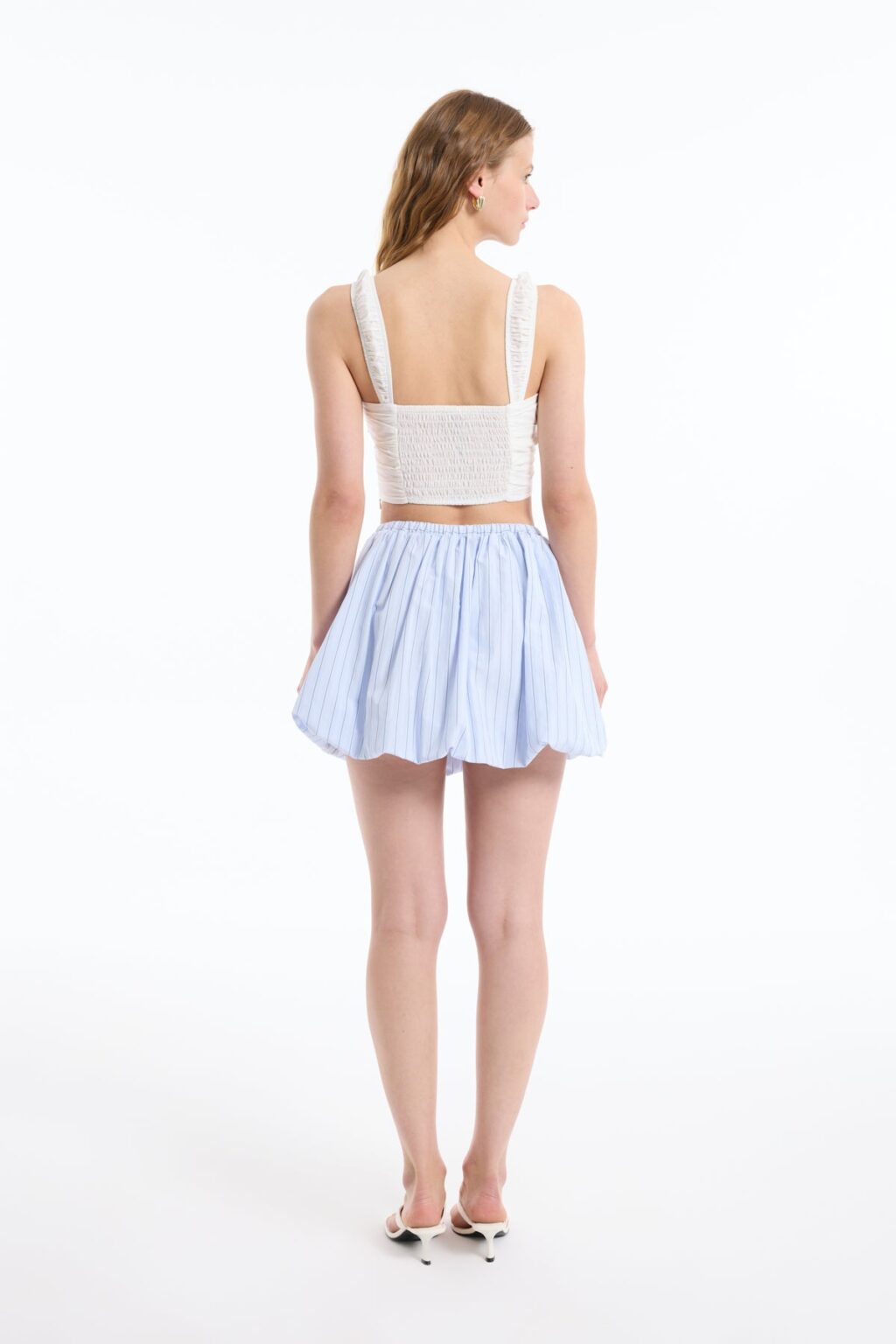 Dantel Detaylı Drapeli Crop Bluz Ekru