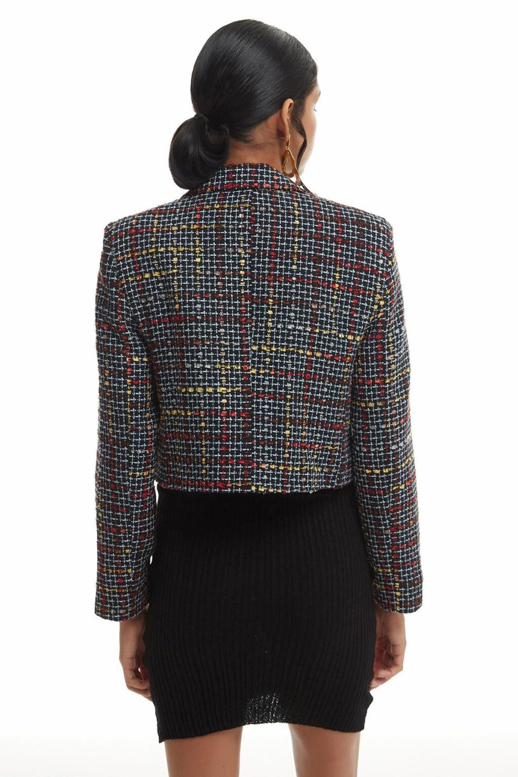 Düğme Detaylı Tüvit Crop Blazer Ceket Siyah