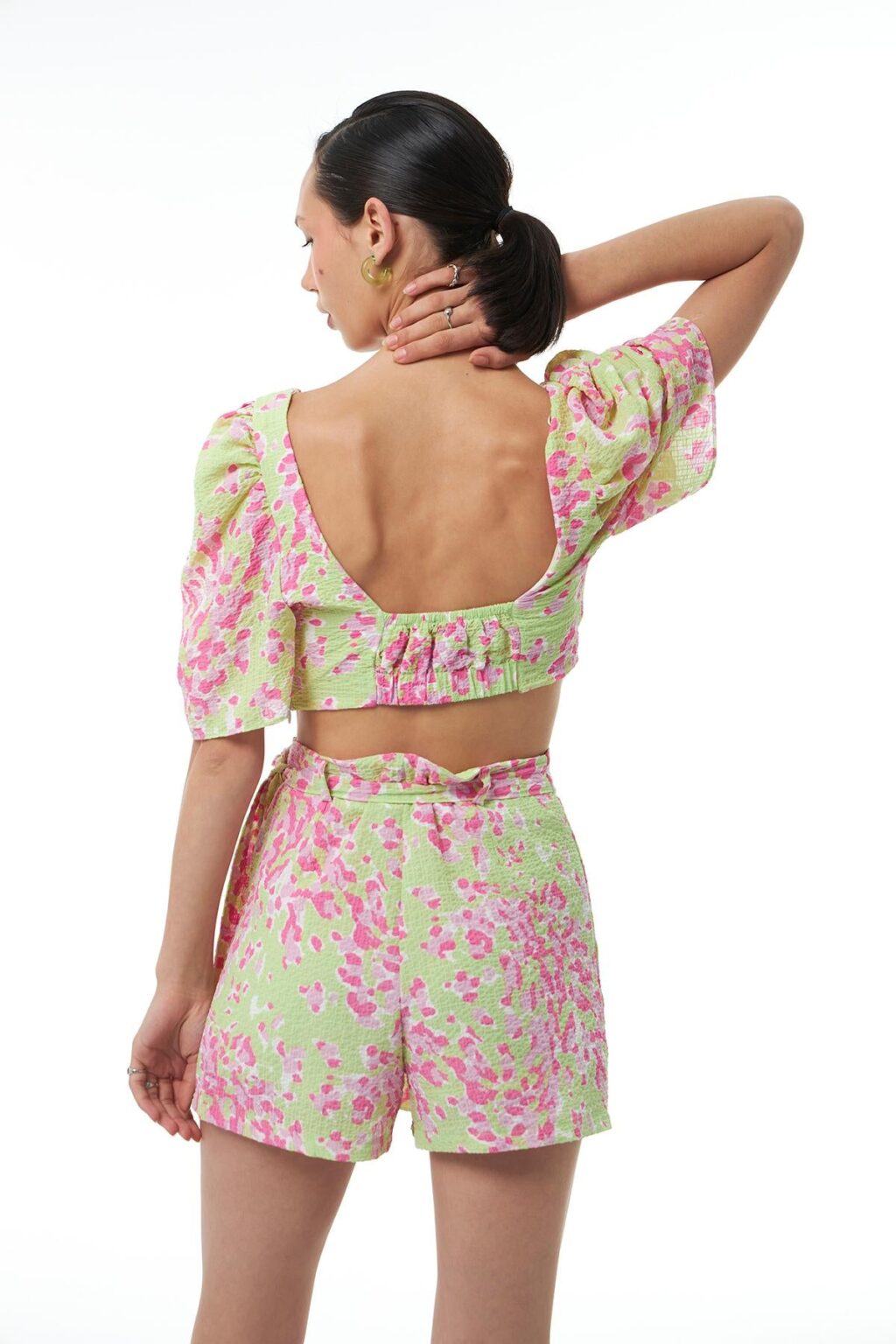 Fırfırlı Bağlamalı Crop Bluz Yeşil