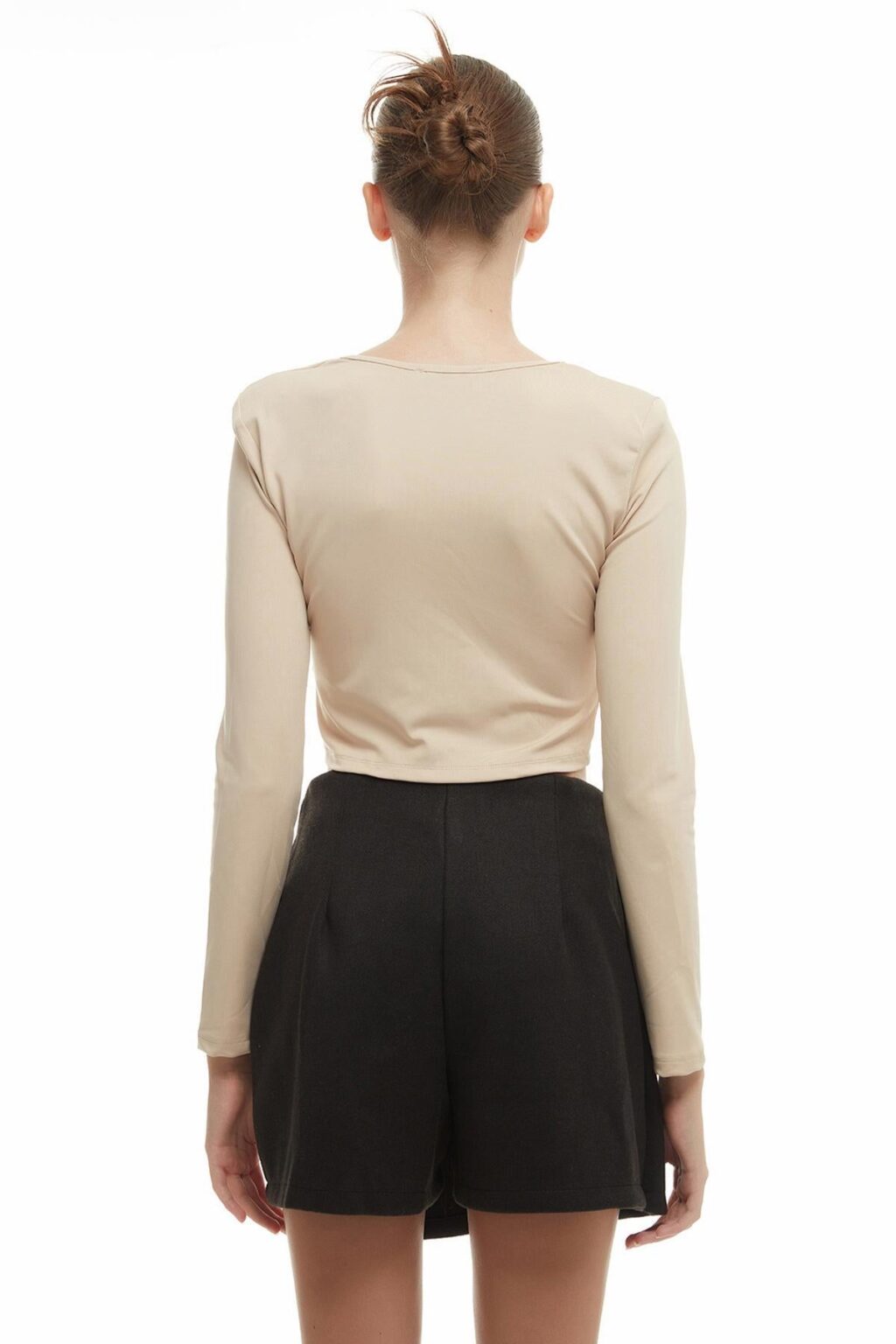 Halka Detaylı Crop Bluz Bej