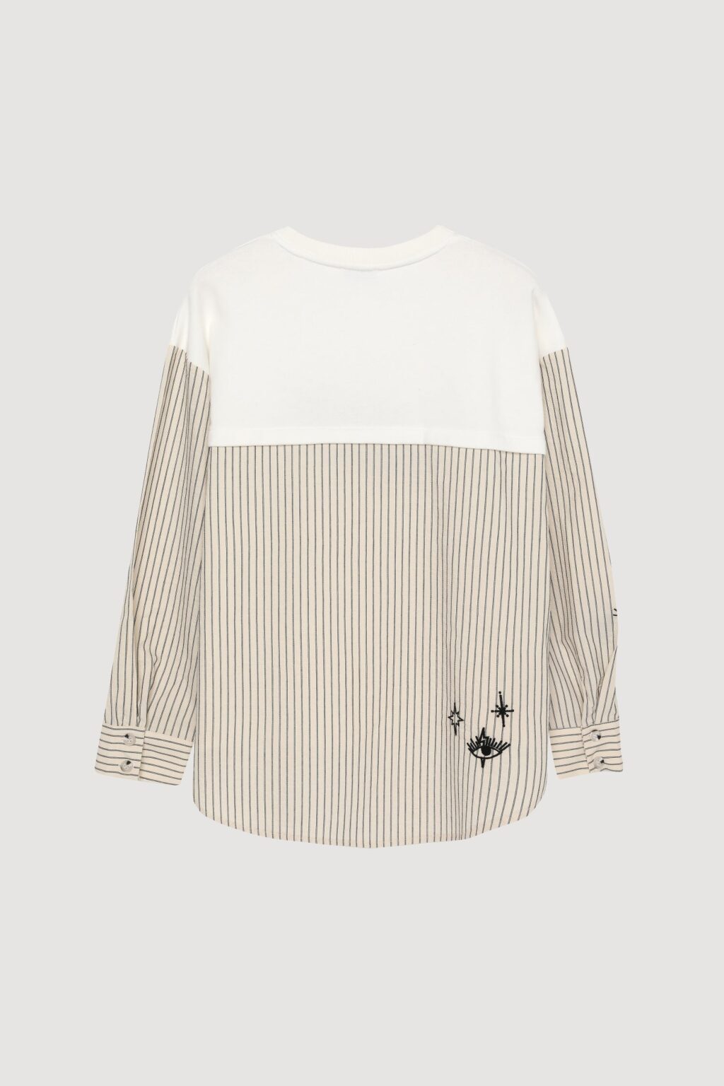 Çizgili Garnili Leopar Baskılı Sweatshirt Ekru