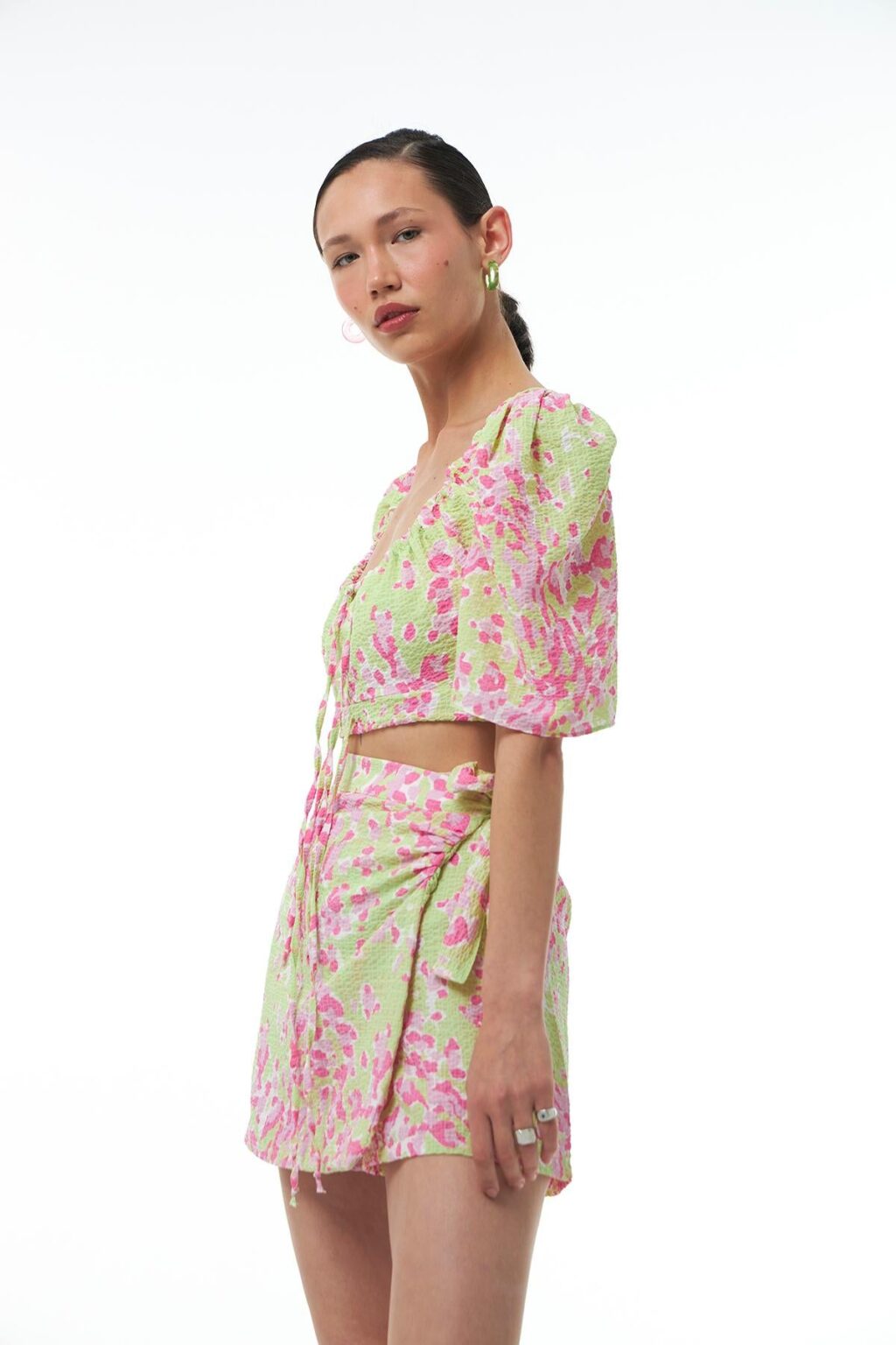 Fırfırlı Bağlamalı Crop Bluz Yeşil